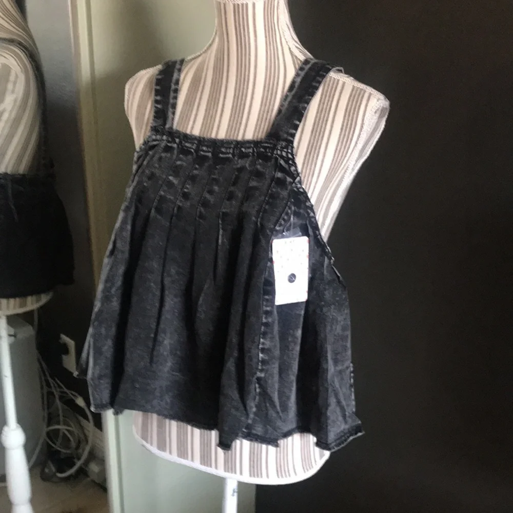 🛑 1 hour sale. Free People, M, pleated baby doll denim - Picture 10 of 11